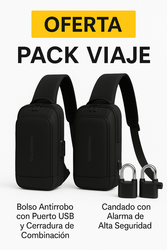 Pack Viaje - 2 Bolsos Cruzado Antirrobo + 2 Candados Con Alarma
